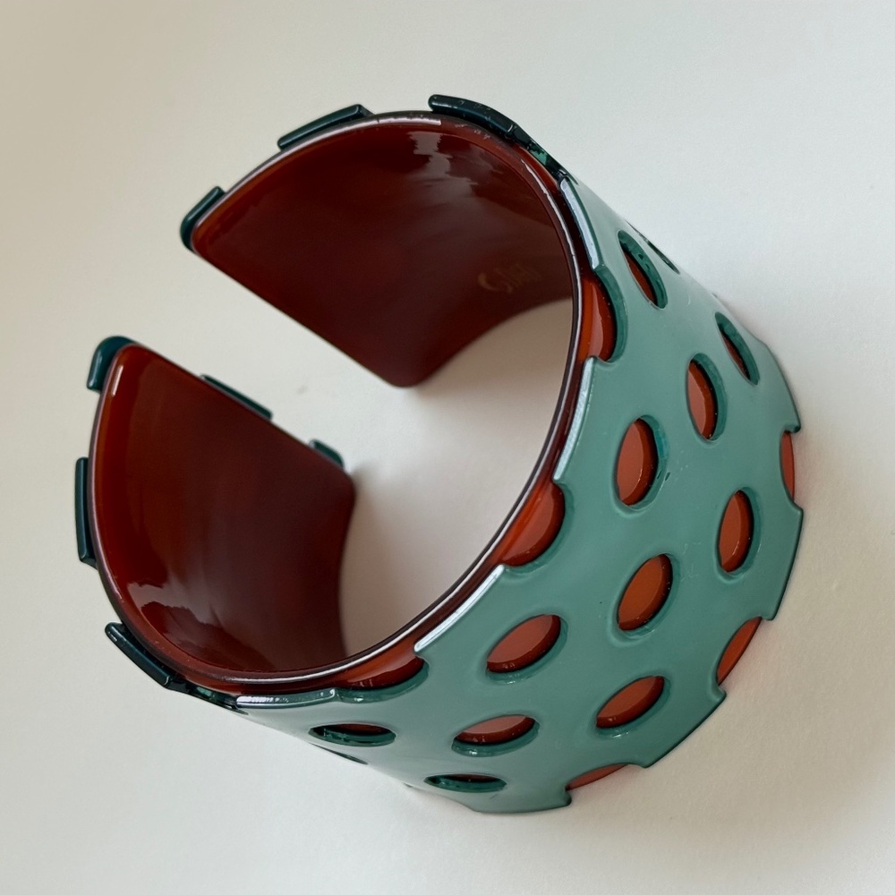 Signed Designer Double Layer Lucite Cuff Bracelet - image 2